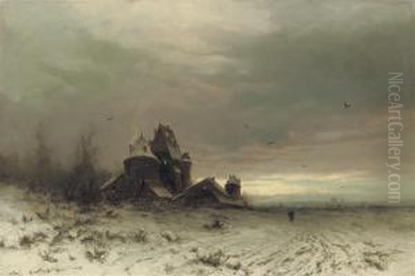 A Castle In A Winter Landscape Oil Painting by Joseph Friedrich N. Heydendahl