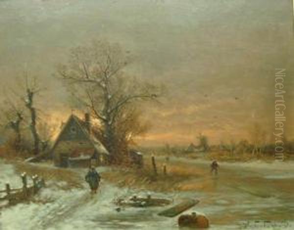 Verschneitelandschaft Mit Zugefrorenem Gewasser Oil Painting by Joseph Friedrich N. Heydendahl