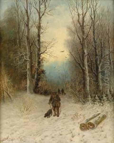 Winterwald Mit Jagern. Oil Painting by Joseph Friedrich N. Heydendahl