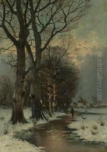 Abend Uber Niederrheinischer Winterlandschaft Oil Painting by Joseph Friedrich N. Heydendahl