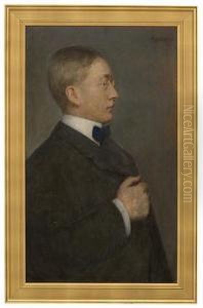 Portrett Avforfatteren Johannes V. Jensen Oil Painting by Hans Olaf Heyerdahl