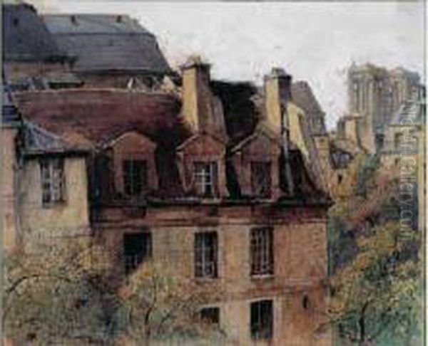 Le Seminaire De Saint Nicolas Du Chardonnet Avec Vue Sur Les Tours
 De Notre-dame Oil Painting by Charles Heyman