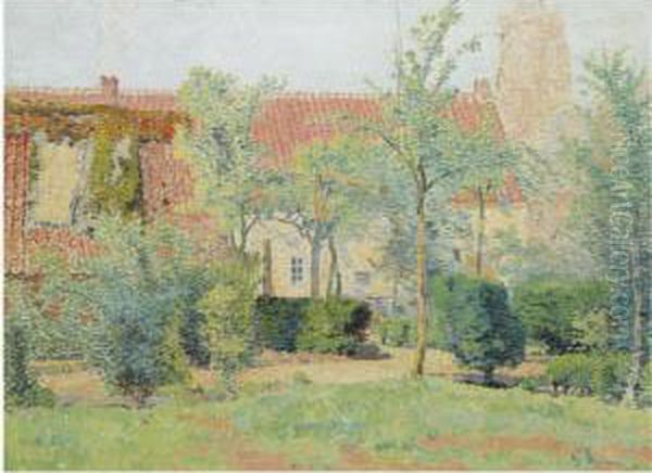 Village Scene Oil Painting by Adriaan Jozef Heymans