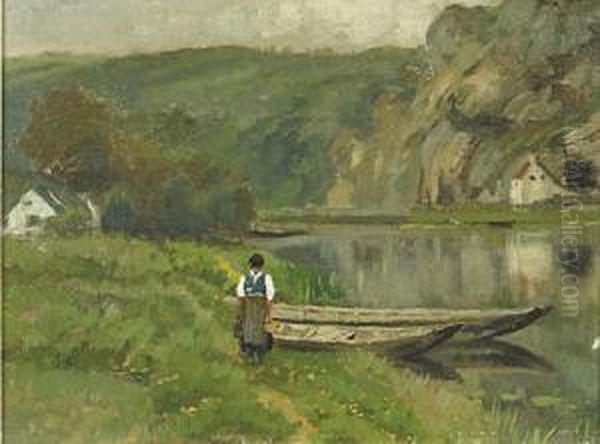 Promenade Au Bord De La Meuse Oil Painting by Adriaan Jozef Heymans