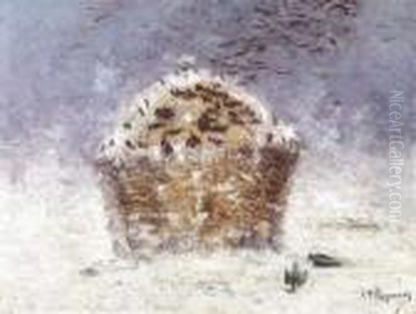 Stromijt Met Kraaien In De Winter Oil Painting by Adriaan Jozef Heymans