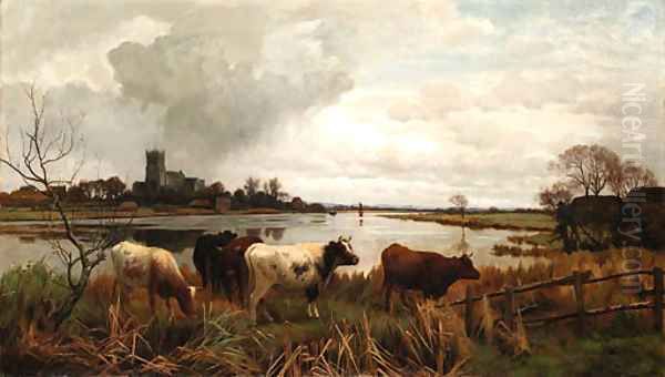 Cattle in a water meadow Oil Painting by William Sidney Cooper