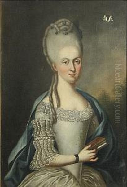 A Portrait Of A Lady, Half-length, Holding A Book Oil Painting by Joseph Hickel