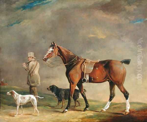 A Sportsman with Shooting Pony and Gun Dogs Oil Painting by Edwin Cooper