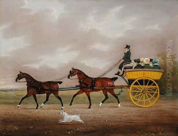 A Gentleman driving Tandem to a Jaunting Car Oil Painting by Edwin Cooper