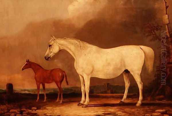 Old Bald Peg, a grey mare with foal Oil Painting by Edwin Cooper