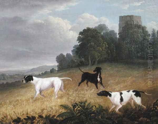 Pointers in a Landscape Oil Painting by Edwin Cooper