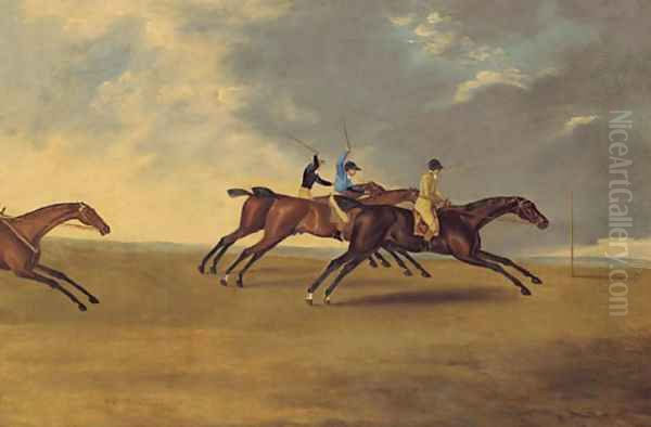 Lord Grosvenor's Enterprise winning from Waty and Hannibal at Brighton Races, 1804 Oil Painting by Edwin Cooper