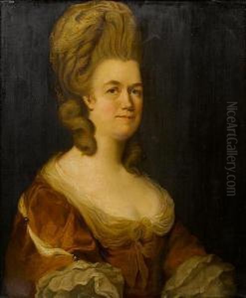 Portrait Of A Lady, Half-length, In A Brown Dress With A White Chemise Oil Painting by Thomas Hickey