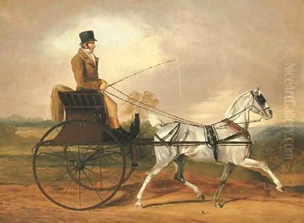 A Gentleman riding a Horse and Gig Oil Painting by Edwin Cooper