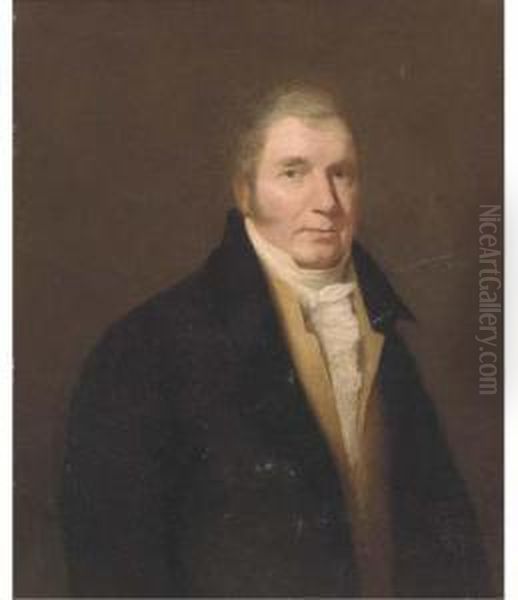 Portrait Of A Gentleman, 
Half-length, Wearing A Black Coat, Yellowwaistcoat And White Collar Oil Painting by Thomas Hickey