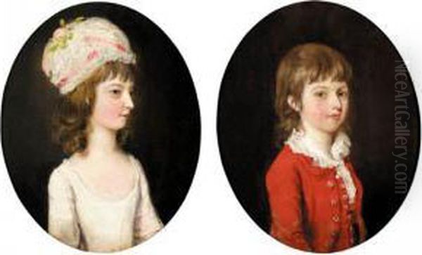 Portraits Of A Young Boy; And A Girl Oil Painting by Thomas Hickey