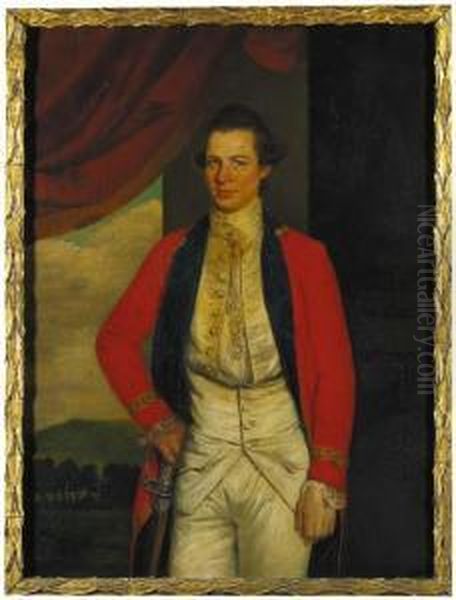 Portrait Of Colonel Peter 
Macgregor, Three-quarter-length, In Uniform, Beside A Curtain, A 
Landscape Beyond Oil Painting by Thomas Hickey