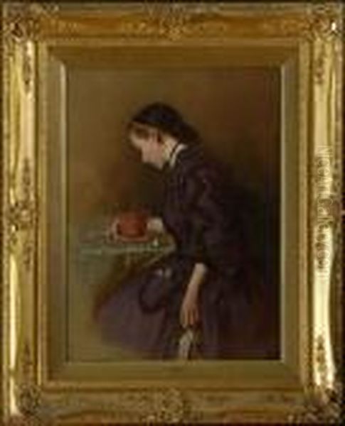 Woman With Potted Plant Oil Painting by George Elgar Hicks