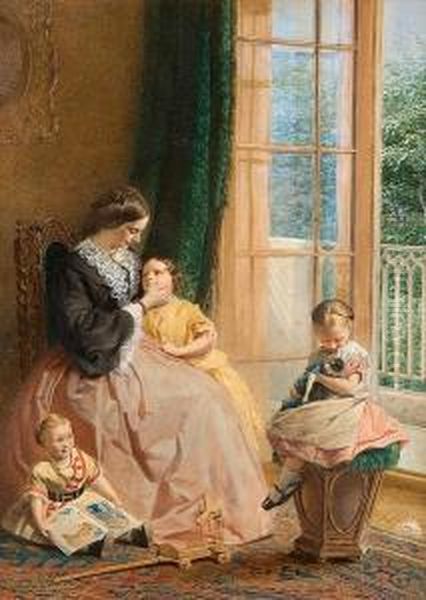 Mrs Hicks, Mary, Rosa And Elgar Oil Painting by George Elgar Hicks