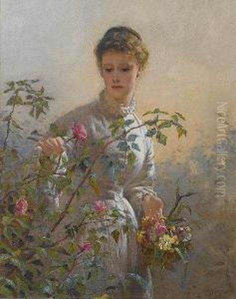 A Summer Bouquet Oil Painting by George Elgar Hicks