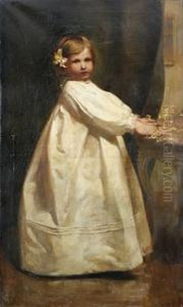 Young Girl Standing At A Table Oil Painting by George Elgar Hicks