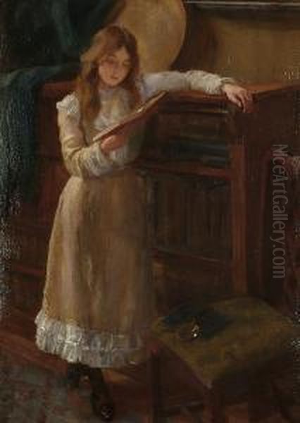 A Young Girl Reading Oil Painting by George Elgar Hicks