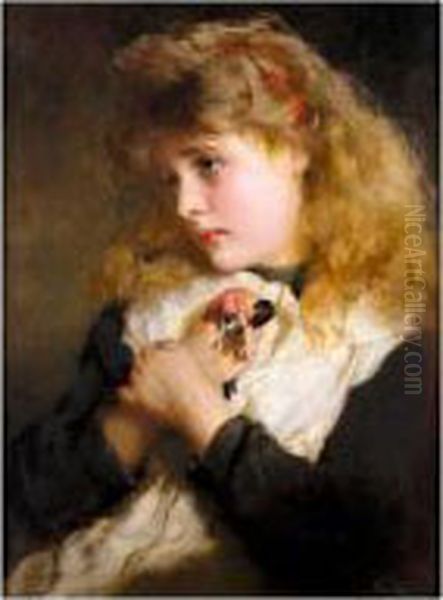 Her Pet Oil Painting by George Elgar Hicks