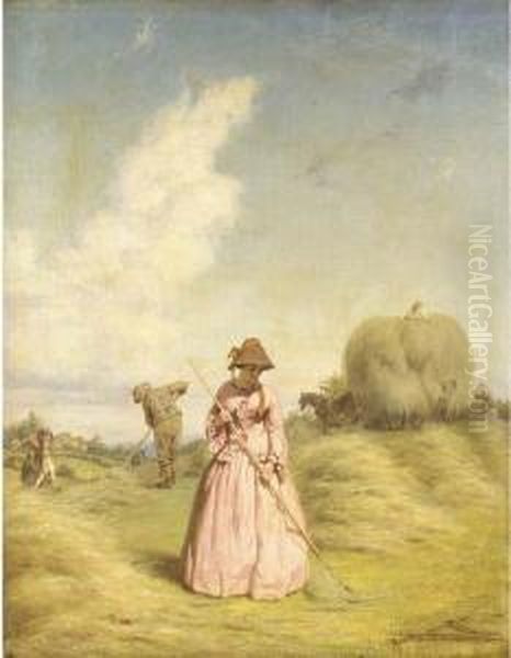 Haymaking Oil Painting by George Elgar Hicks