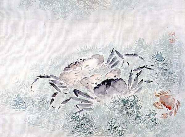 Crabs, from an album of twelve studies of flowers, birds and fish Oil Painting by Tsubaki Chinzan