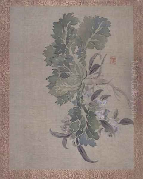 A tuberose, from an album of twelve studies of flowers, birds and fish Oil Painting by Tsubaki Chinzan