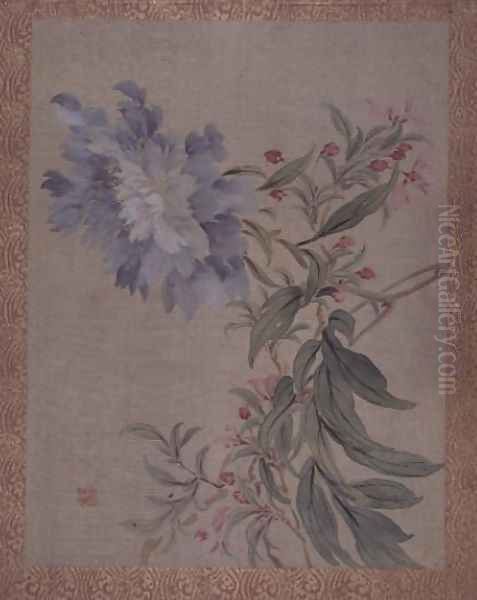 Blossom and a flower, from an album of twelve studies of flowers, birds and fish Oil Painting by Tsubaki Chinzan