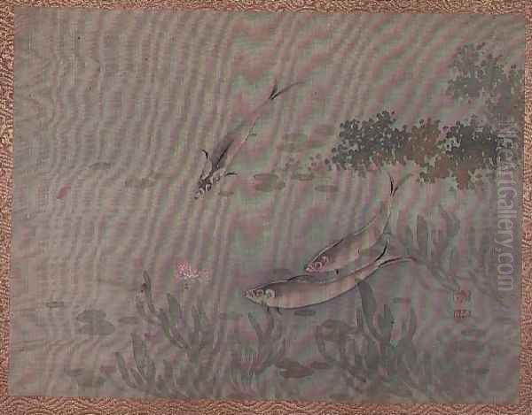 Fish, from an album of twelve studies of flowers, birds and fish Oil Painting by Tsubaki Chinzan