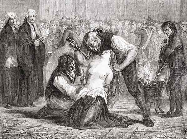 The Torture of Madame de la Motte, engraved by Meyer-Heine, from 'Histoire de la Revolution Francaise' Oil Painting by H. de la Charlerie