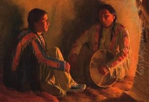 Title: Pablita's Gate Or Sisters Oil Painting by Victor, William Higgins