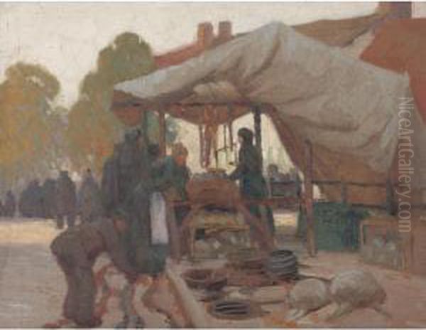 Market Place, France Oil Painting by Victor, William Higgins