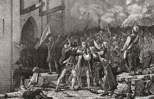 The Taking of the Bastille, 14th July 1789, engraved by Pannemaker-Ligny from 'Histoire de la Revolution Francaise' Oil Painting by H. de la Charlerie