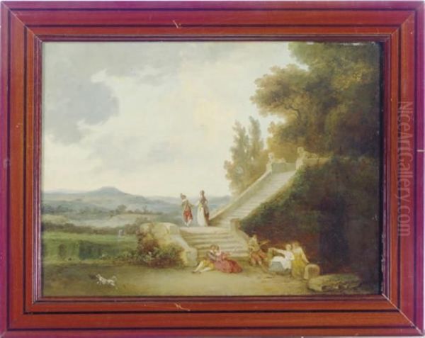 Elegant Figures In A Park Oil Painting by Jean-Baptiste Hilaire