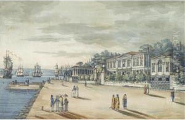 L'ambassade Russe A Buyukdere Oil Painting by Jean-Baptiste Hilaire