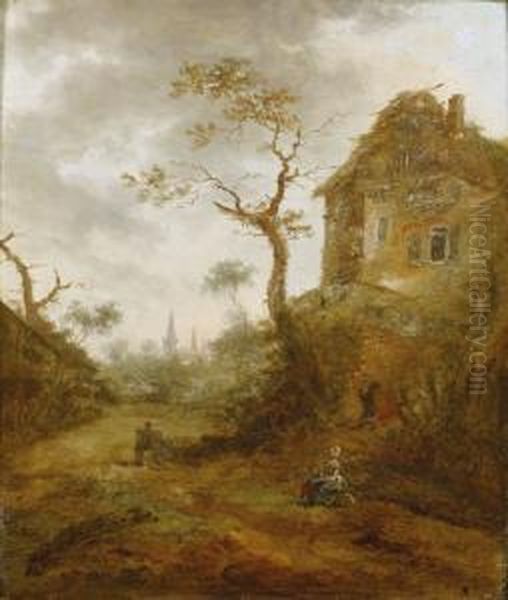 Paysage A La Chaumiere Oil Painting by Jean-Baptiste Hilaire