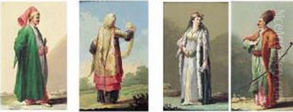 Personnages En Costume De L'empire Ottoman Oil Painting by Jean-Baptiste Hilaire