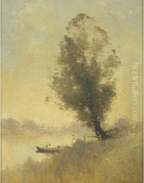 Grey Gold Oil Painting by Jesse Jewhurst Hilder