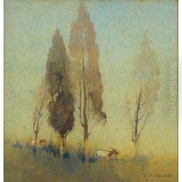 Trees On A Hilltop Oil Painting by Jesse Jewhurst Hilder