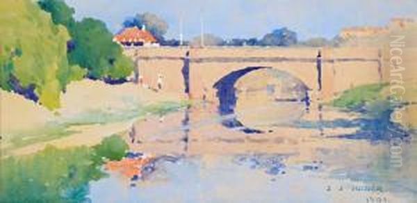 Lennox Bridge, Parramatta Oil Painting by Jesse Jewhurst Hilder