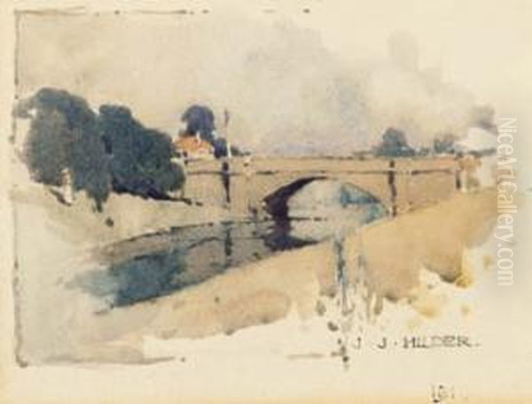 Lennox Bridge Oil Painting by Jesse Jewhurst Hilder