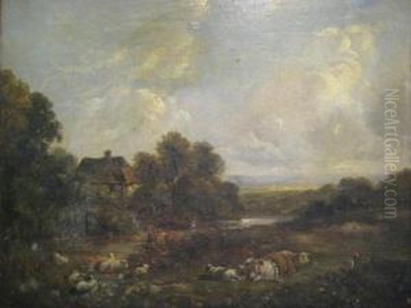 Landscape With Cattle Oil Painting by Richard Hilder