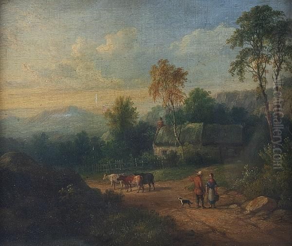 Landscape And Cattle, Hornsey Oil Painting by Richard Hilder