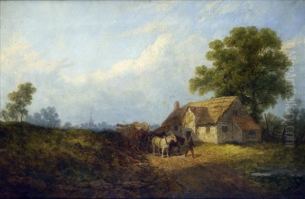 Near Dorking,surrey, With Timber Wagon And Cottage Oil Painting by Richard Hilder