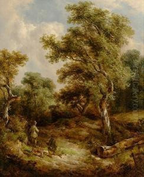 Figures In A Woodland Clearing Oil Painting by Richard Hilder