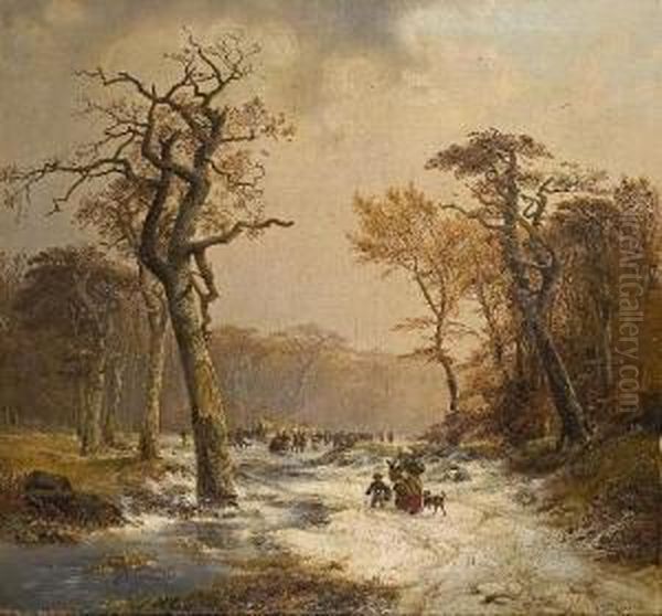 Winter Landschaft Miteislaufern Oil Painting by Carl Hilgers