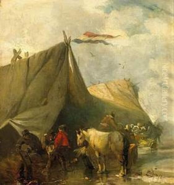 Tent Camp Oil Painting by Carl Hilgers